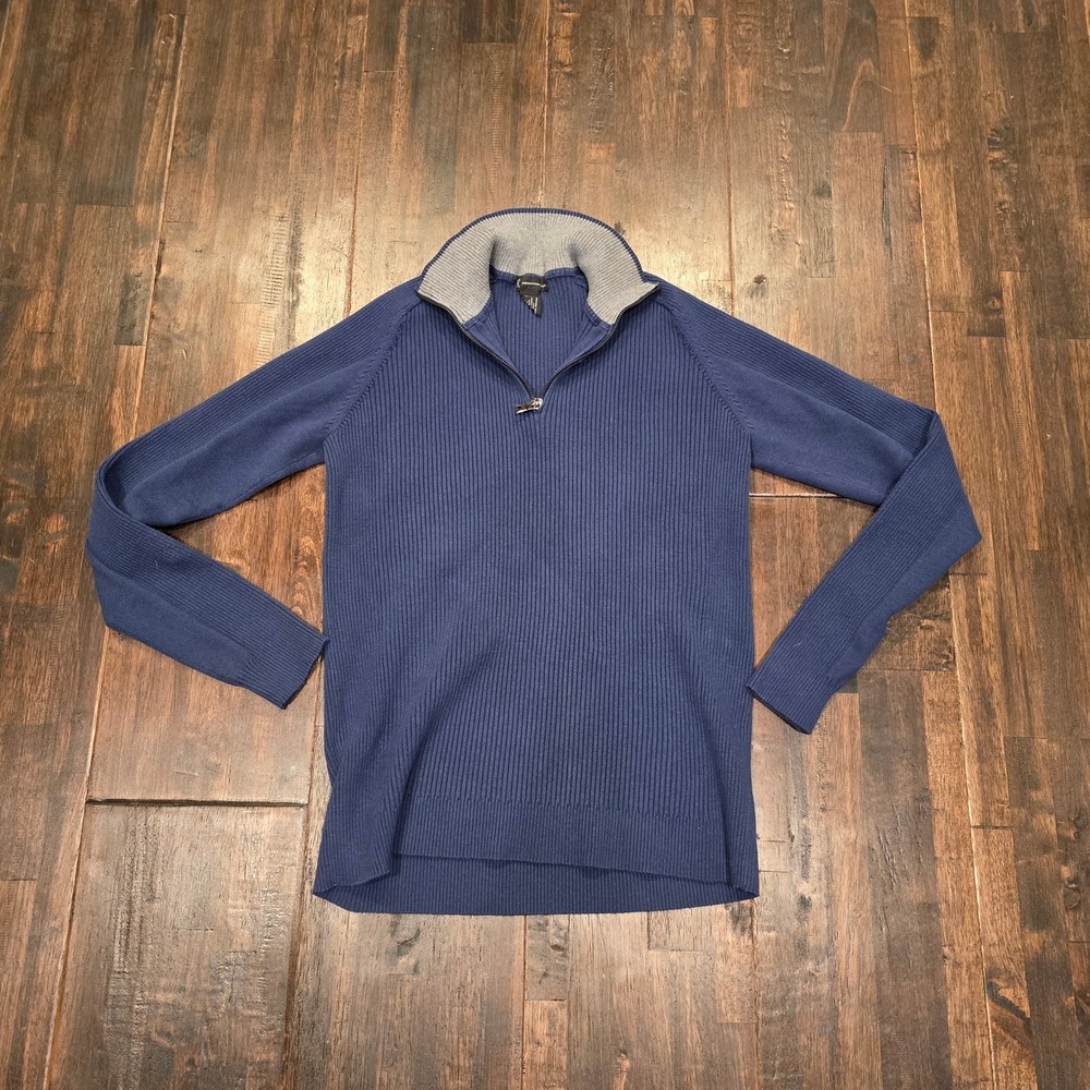 International Concepts Blue Ribbed 1/4 Zip Sweater Womens S Cotton Nylon‎ Blend
